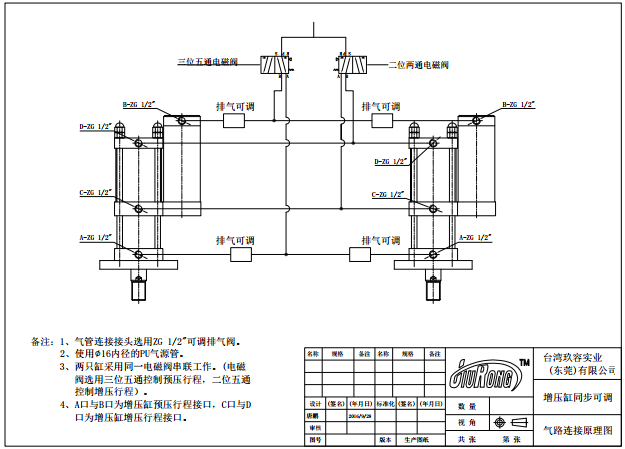 兩臺(tái)氣液增壓缸同步工作氣路連接原理圖(增壓缸同步可調(diào))