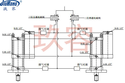 多個(gè)增壓缸多點(diǎn)鉚接機(jī)上的增壓缸同步動(dòng)作連接原理圖