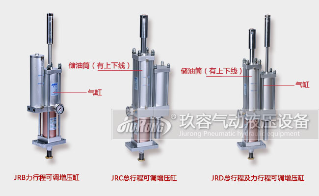 總行程可調(diào)、力行程可調(diào)和及總行程及力行程可調(diào)增壓缸產(chǎn)品在外形上的區(qū)別對比圖